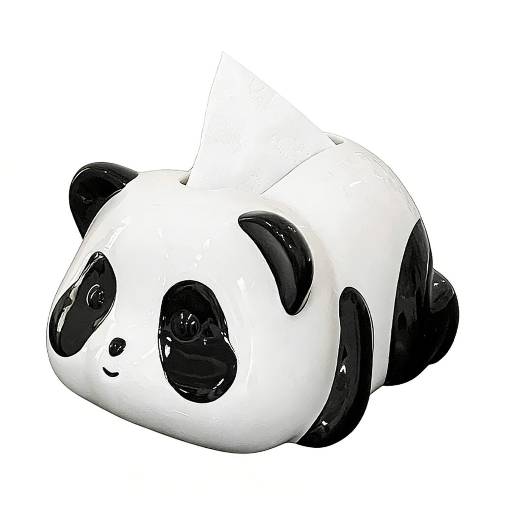 Panda Ceramic Tissue Box, white-background front or three-quarter view