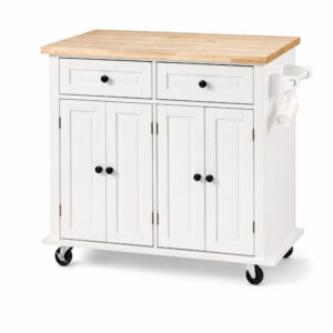 Rubberwood Storage Trolley, white-background front or three-quarter view