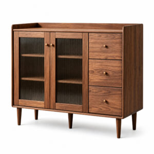 Scandi Oak Wood Storage Cabinet, white-background front or three-quarter view