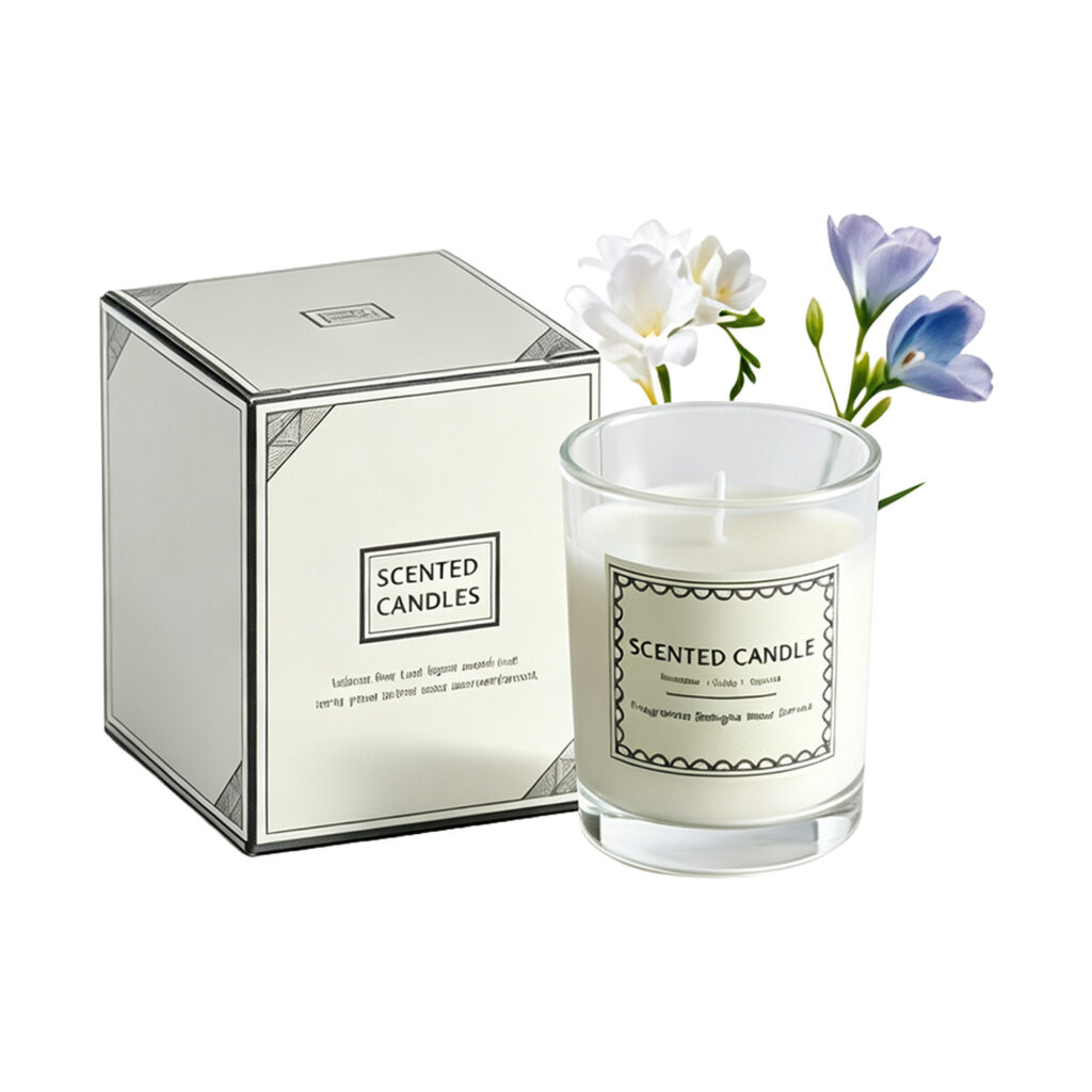 Scented Candle in Frosted Glass Jar, white-background front or three-quarter view