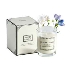 Scented Candle in Frosted Glass Jar, white-background front or three-quarter view