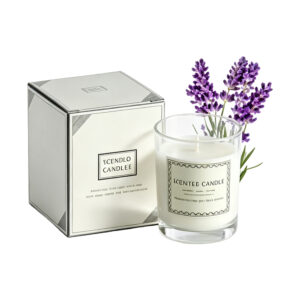 Scented Candle in Frosted Glass Jar, white-background rear or detail view