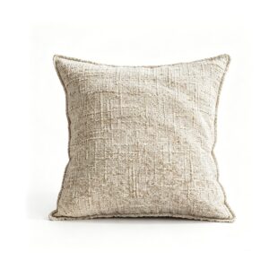 Textured Weave Decorative Cushion in Beige, white-background front or three-quarter view