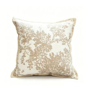 Tree-Motif Jacquard Cushion in Beige, white-background front or three-quarter view
