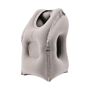 Cozy Bloom Inflatable Hug Pillow in Light Grey, white-background rear or detail view