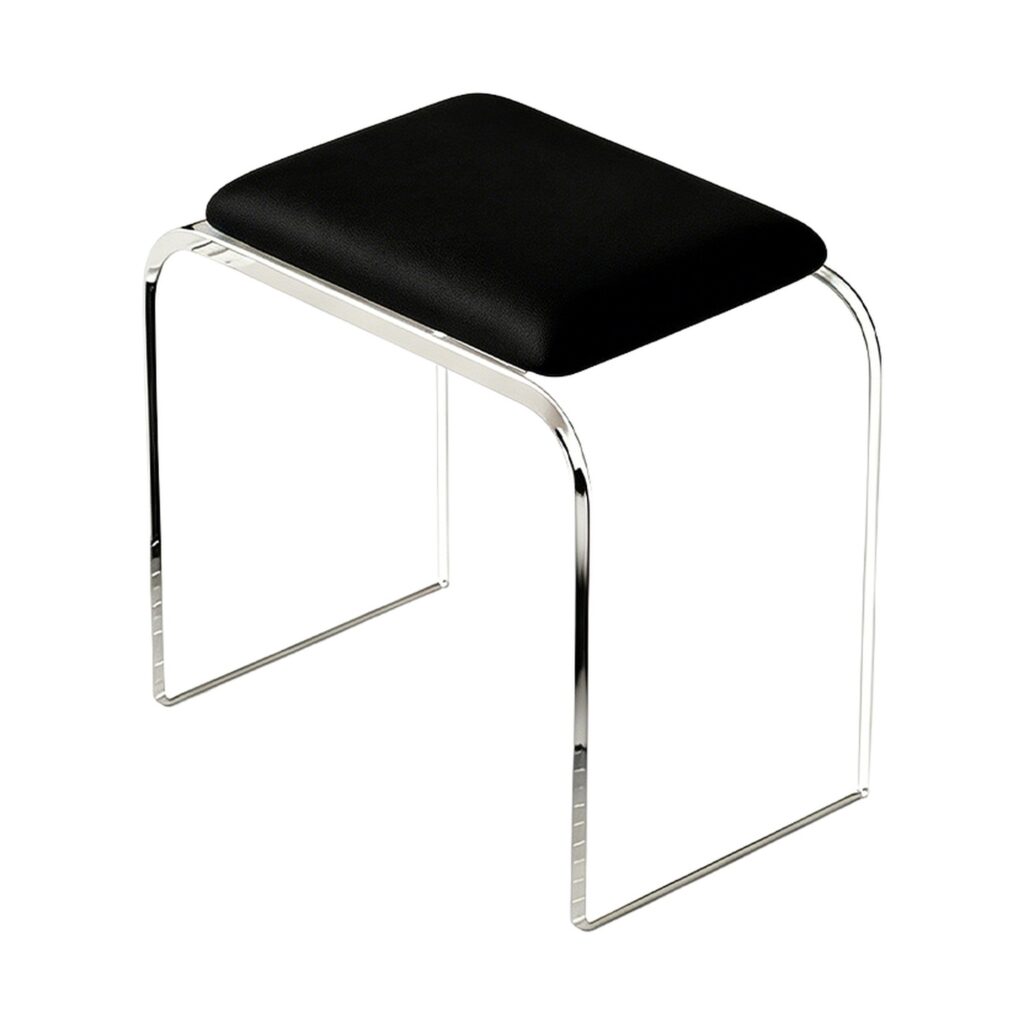 Clear Resin-Look Display Stool in Black, white-background front or three-quarter view