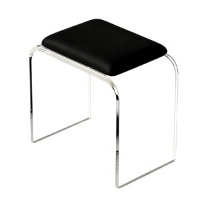 Clear Resin-Look Display Stool in Black, white-background front or three-quarter view