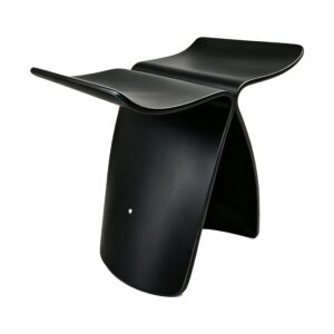 Butterfly-Form Wooden Accent Stool in Black, white-background front or three-quarter view