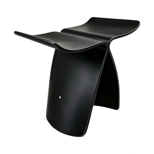 Butterfly-Form Wooden Accent Stool in Black, white-background front or three-quarter view