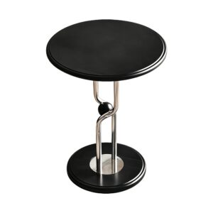 Mid-Century Steel-Base Side Table in Black, white-background front or three-quarter view