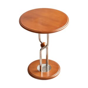 Mid-Century Steel-Base Side Table in Brown, white-background rear or detail view