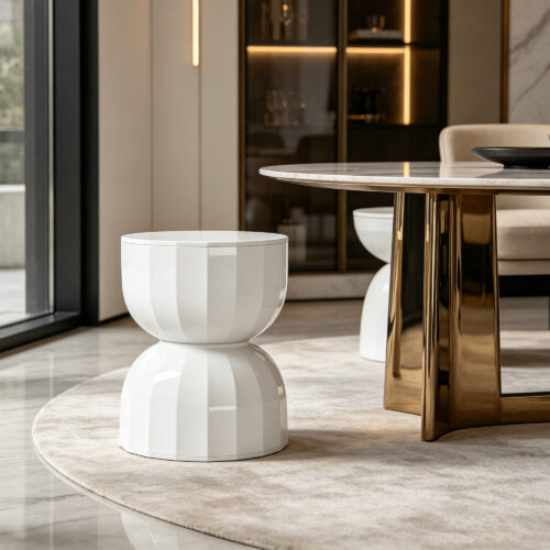 Fluted Hourglass Accent Stool & Side Table, lifestyle setting 1