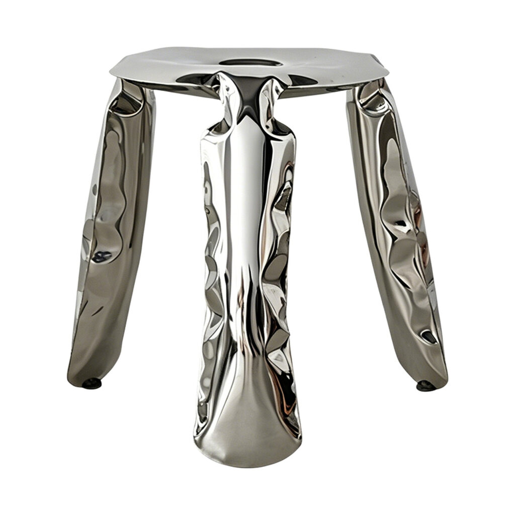 Liquid Mirror Sculptural Stool, white-background front or three-quarter view