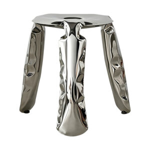 Liquid Mirror Stainless Steel Sculptural Stool, white-background front or three-quarter view