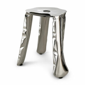 Liquid Mirror Stainless Steel Sculptural Stool, white-background rear or detail view