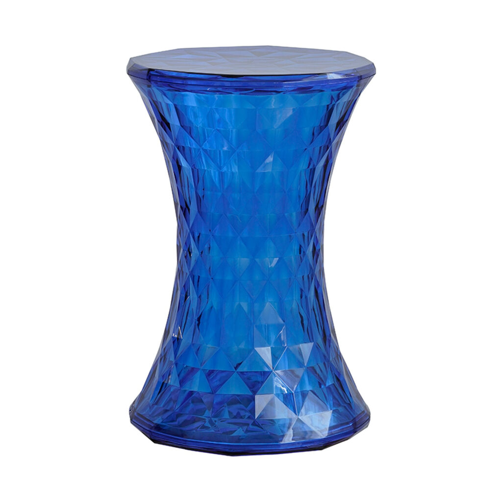 Sapphire Hourglass Acrylic Stool, white-background front or three-quarter view