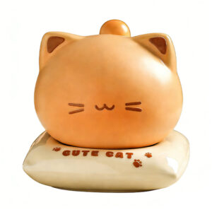 Cute Cat Ceramic Toothpick Holder, white-background front or three-quarter view