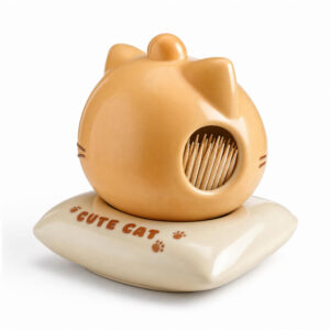 Cute Cat Ceramic Toothpick Holder, white-background rear or detail view