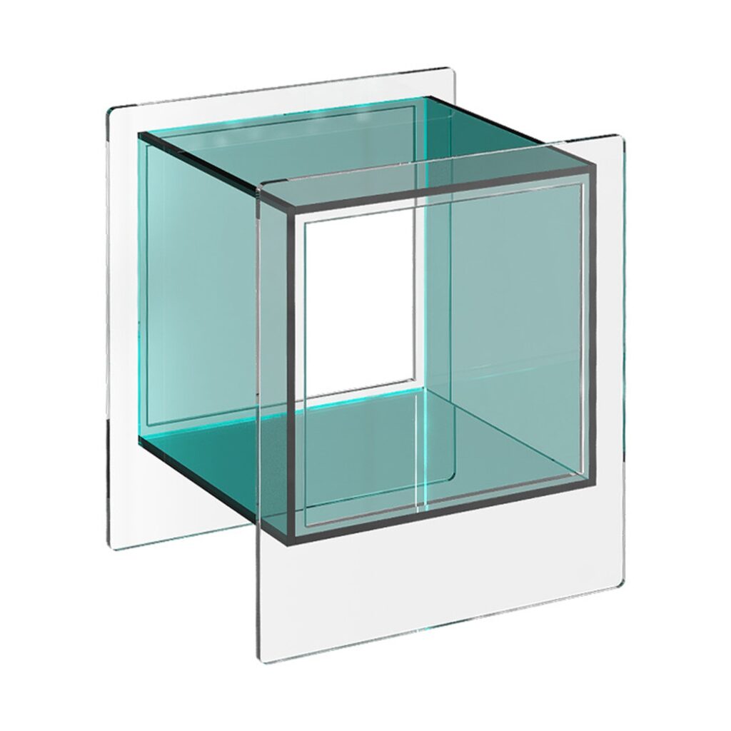 Acrylic Cube Side Table in Green, white-background front or three-quarter view