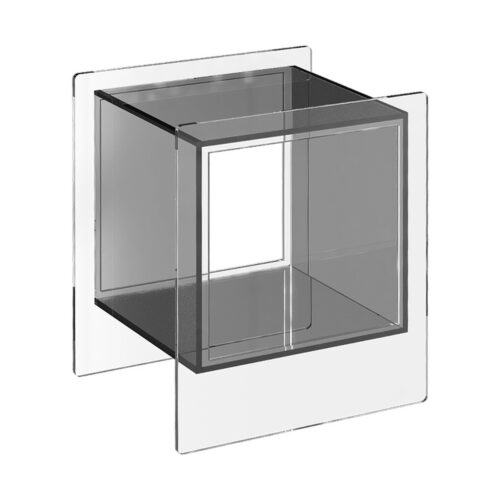 Acrylic Cube Side Table in Grey, white-background front or three-quarter view