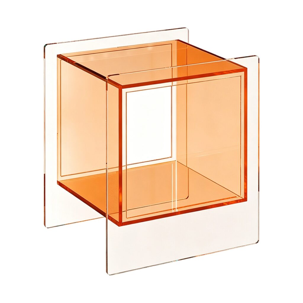 Acrylic Cube Side Table in Orange, white-background front or three-quarter view
