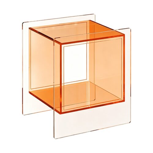Acrylic Cube Side Table in Orange, white-background front or three-quarter view