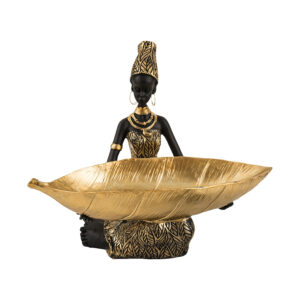 Resin figurine-balck lady candy holder, white-background front or three-quarter view