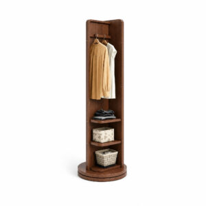 Rotating Natural Wood Full-Length Mirror, white-background rear or detail view