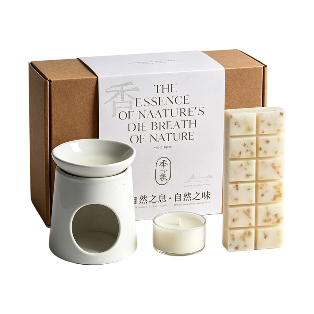 Handmade Botanical Wax Tablet and Burner Set, white-background front or three-quarter view