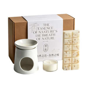 Handmade Botanical Wax Tablet and Burner Set, white-background front or three-quarter view