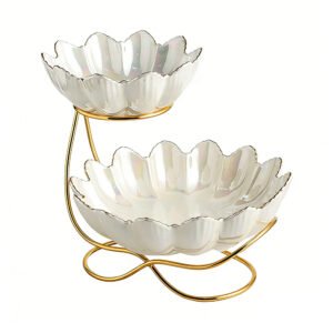 2-Tier Petal-Shaped Ceramic Fruit Bowl, white-background front or three-quarter view