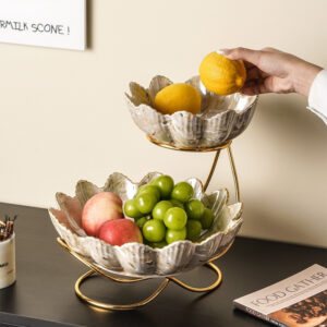 2-Tier Petal-Shaped Ceramic Fruit Bowl, styled campaign view