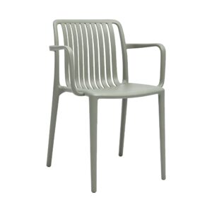 Waterproof PP Arm Dining Chair in Grey, white-background front or three-quarter view