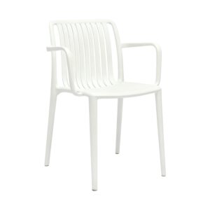 Waterproof PP Arm Dining Chair in White, white-background rear or detail view