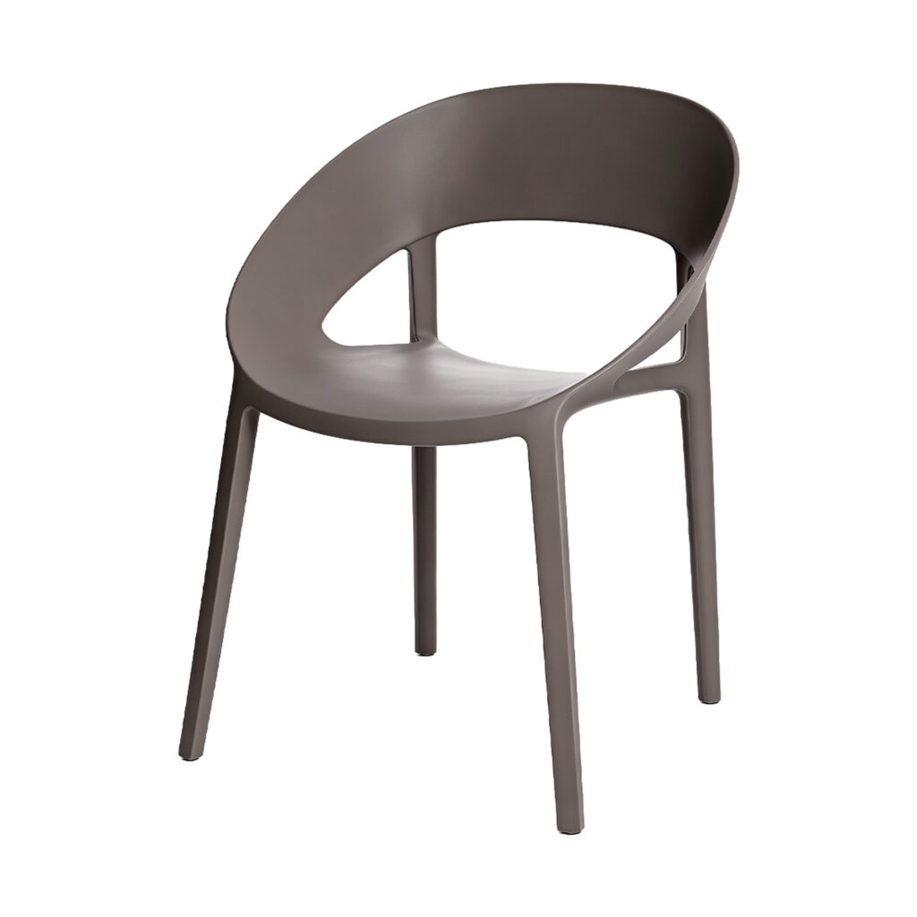 Mia PP Curved Arm Dining Chair in Grey, white-background front or three-quarter view