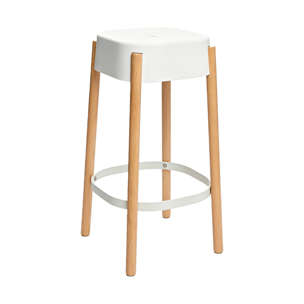 Beech Wood Bar Stool with Footrest, white-background front or three-quarter view