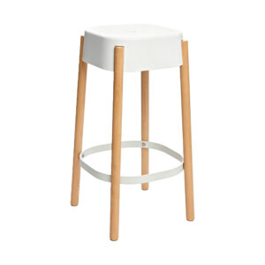 Beech Wood Bar Stool with Footrest, white-background front or three-quarter view