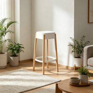 Beech Wood Bar Stool with Footrest, styled campaign view