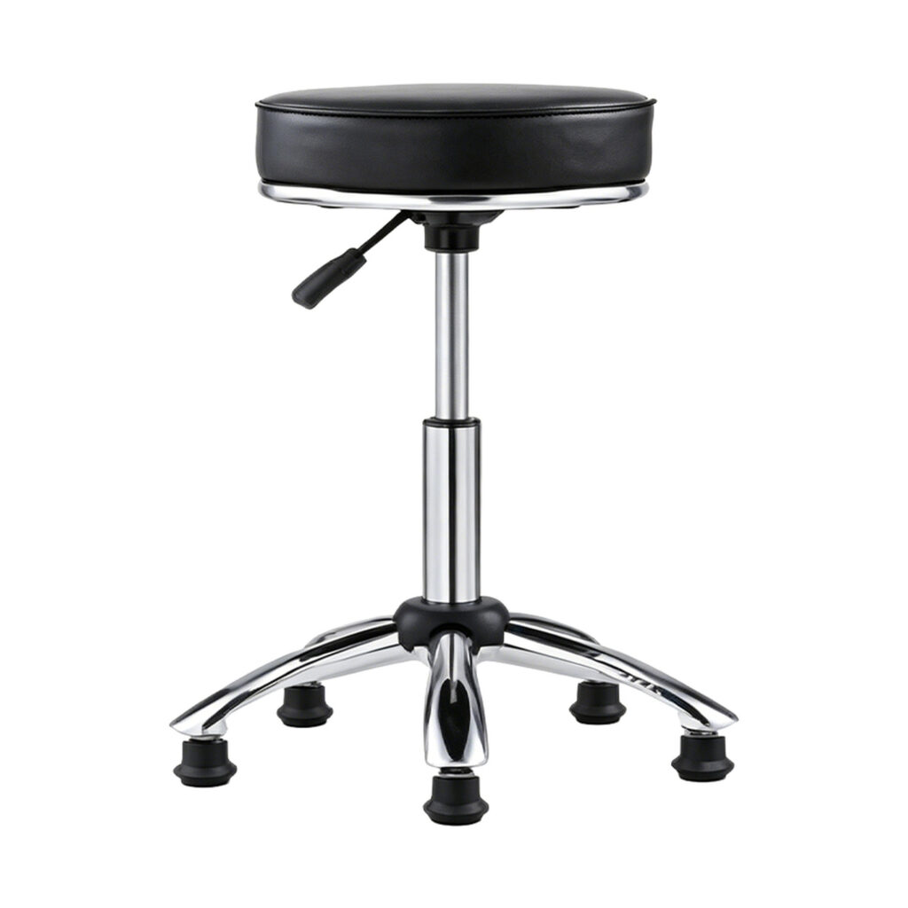 Black Leather Adjustable Stool, white-background front or three-quarter view