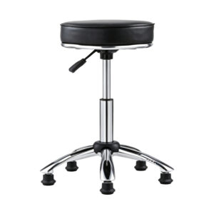 Black Leather Adjustable Stool, white-background front or three-quarter view