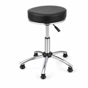 Black Leather Adjustable Stool, white-background rear or detail view