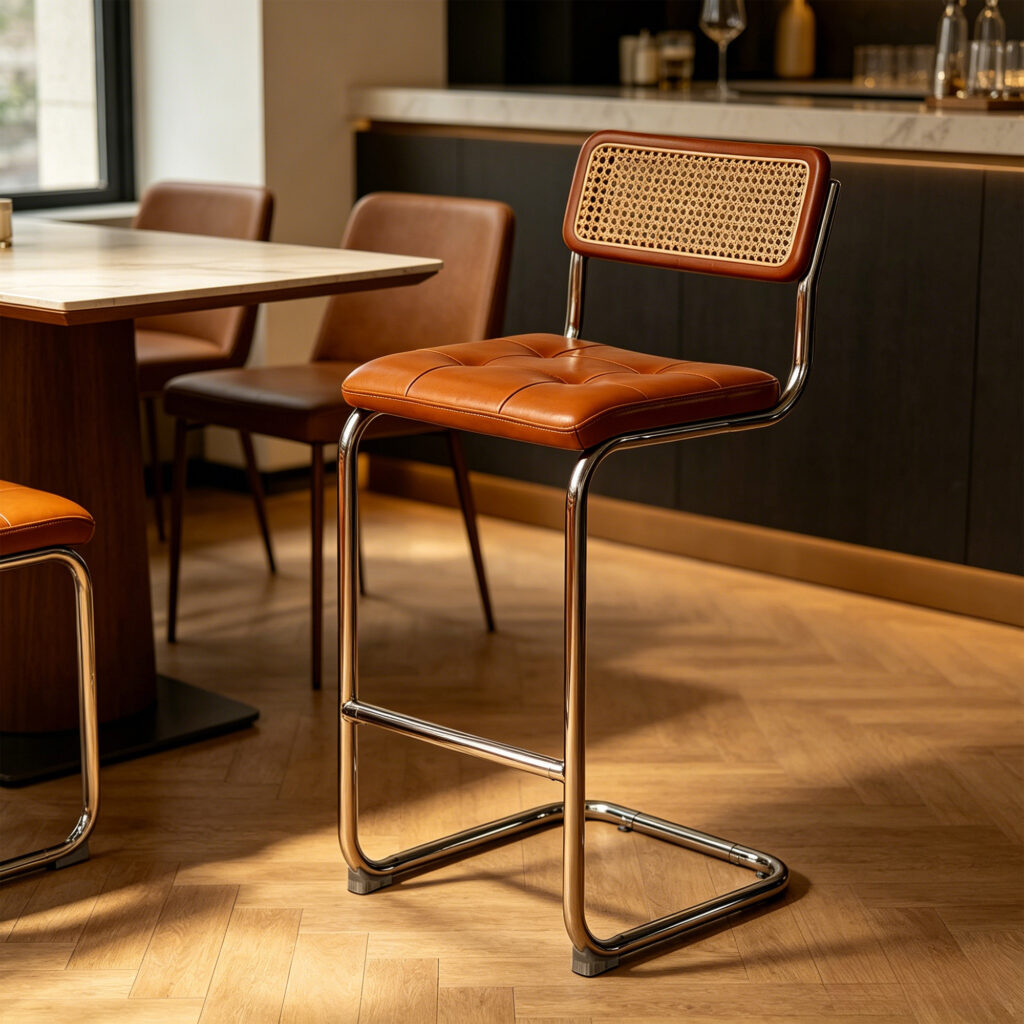 Rattan Bar Stool in Brown, lifestyle setting 1