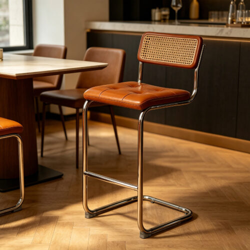 Rattan Bar Stool in Brown, lifestyle setting 1