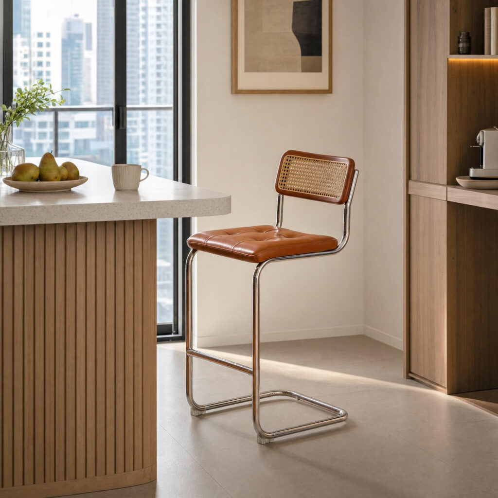 Rattan Bar Stool in Brown, lifestyle setting 2