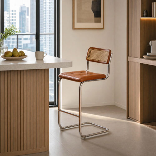 Rattan Bar Stool in Brown, lifestyle setting 2