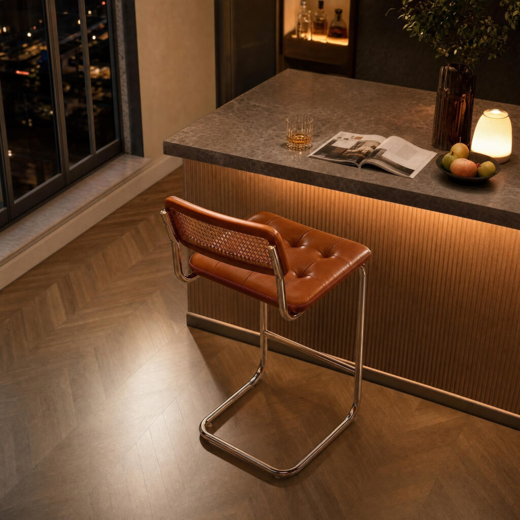 Rattan Bar Stool in Brown, lifestyle setting 4