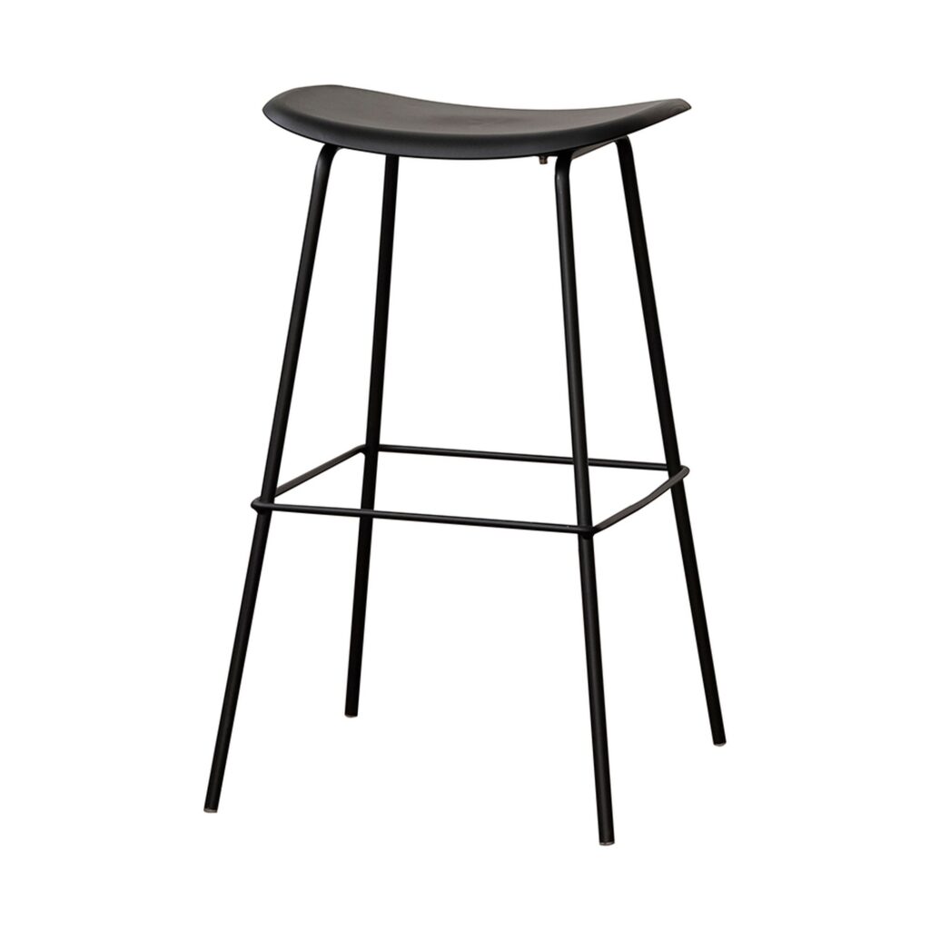 White Curved High Bar Stool in Black, white-background front or three-quarter view
