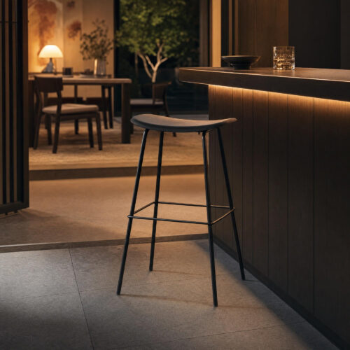 White Curved High Bar Stool in Black, alternative campaign view