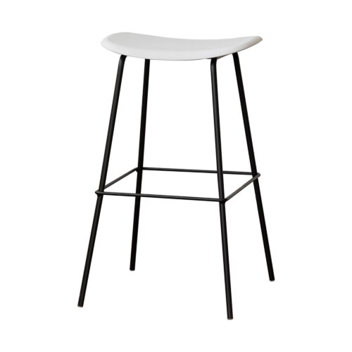 White Curved High Bar Stool in White, white-background front or three-quarter view