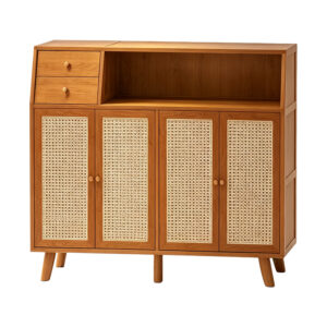 Rattan-Front Storage Cabinet, white-background front or three-quarter view